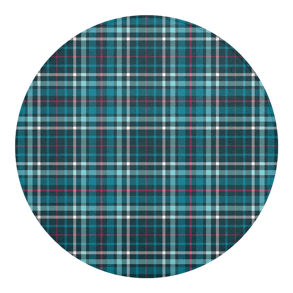 Teal Plaid Pattern Print Round Blanket