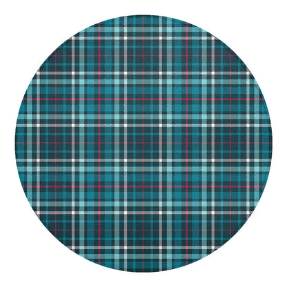 Teal Plaid Pattern Print Round Blanket