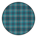 Teal Plaid Pattern Print Round Floor Mat