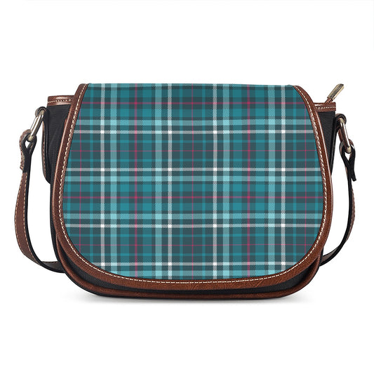 Teal Plaid Pattern Print Saddle Bag