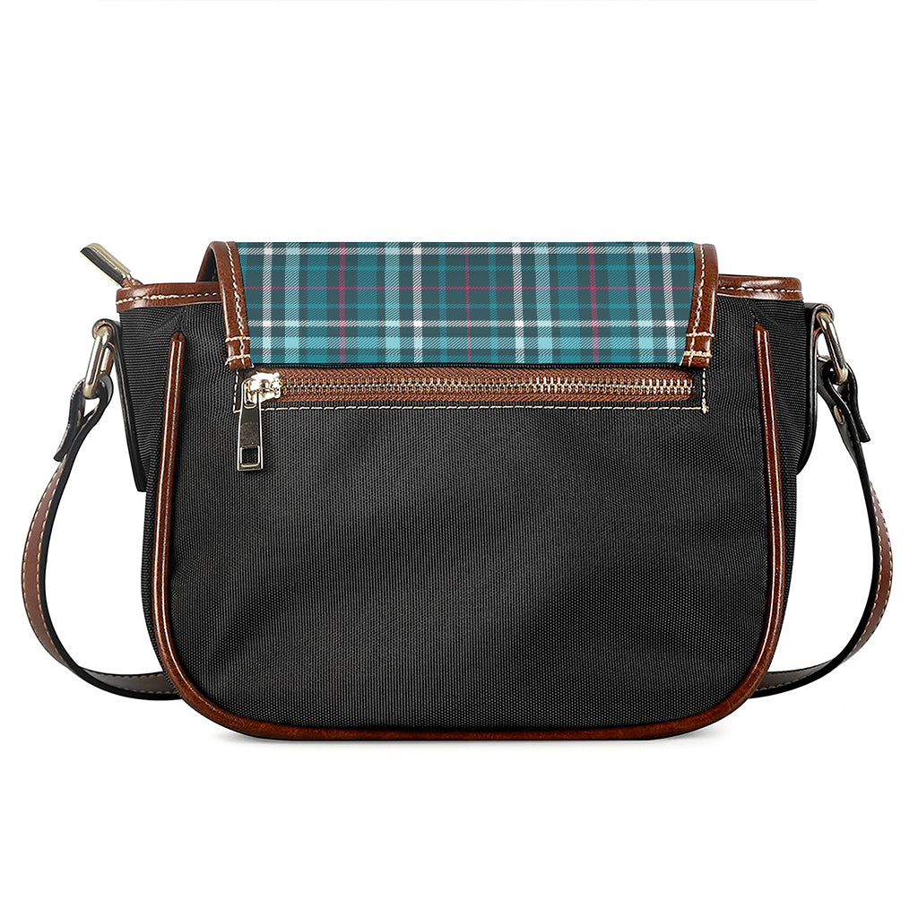 Teal Plaid Pattern Print Saddle Bag