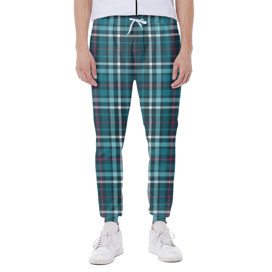 Teal Plaid Pattern Print Scuba Joggers
