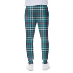 Teal Plaid Pattern Print Scuba Joggers