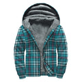 Teal Plaid Pattern Print Sherpa Lined Zip Up Hoodie