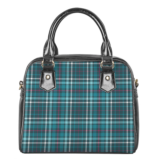 Teal Plaid Pattern Print Shoulder Handbag