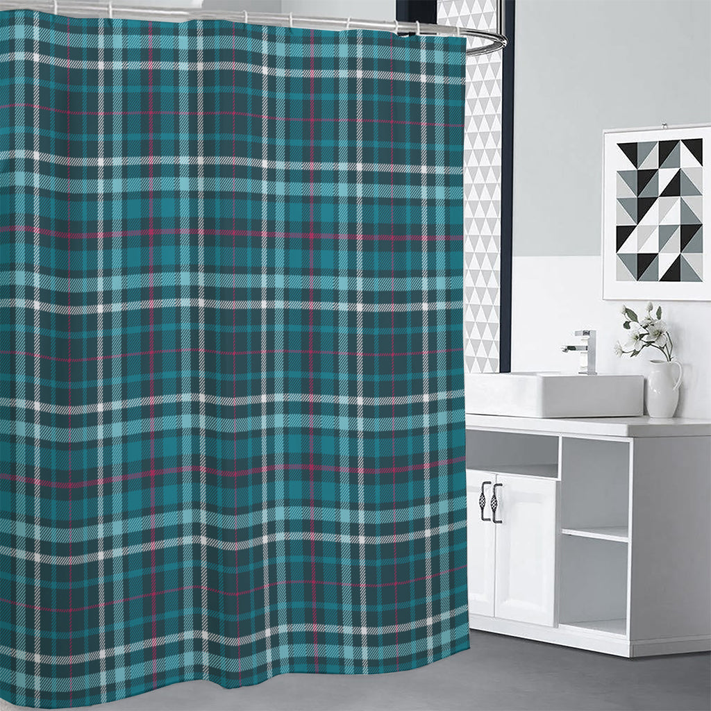 Teal Plaid Pattern Print Shower Curtain