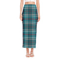 Teal Plaid Pattern Print Side Slit Maxi Skirt