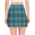 Teal Plaid Pattern Print Side Slit Mini Skirt