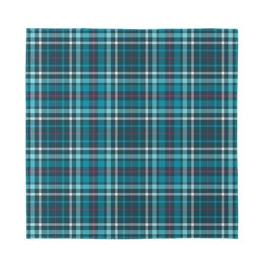 Teal Plaid Pattern Print Silk Bandana