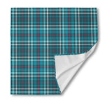 Teal Plaid Pattern Print Silk Bandana