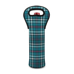 Teal Plaid Pattern Print Single Neoprene Wine Tote