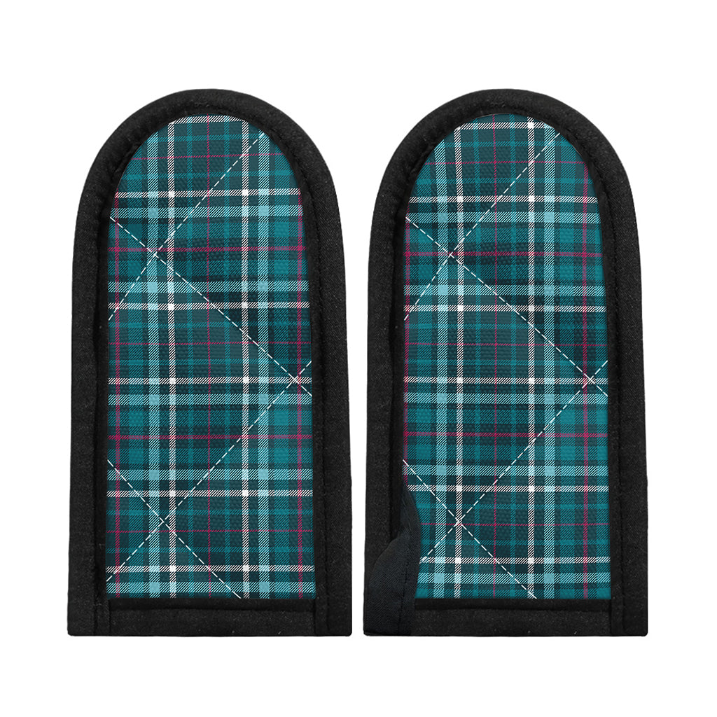 Teal Plaid Pattern Print Skillet Handle Cover