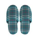 Teal Plaid Pattern Print Slippers