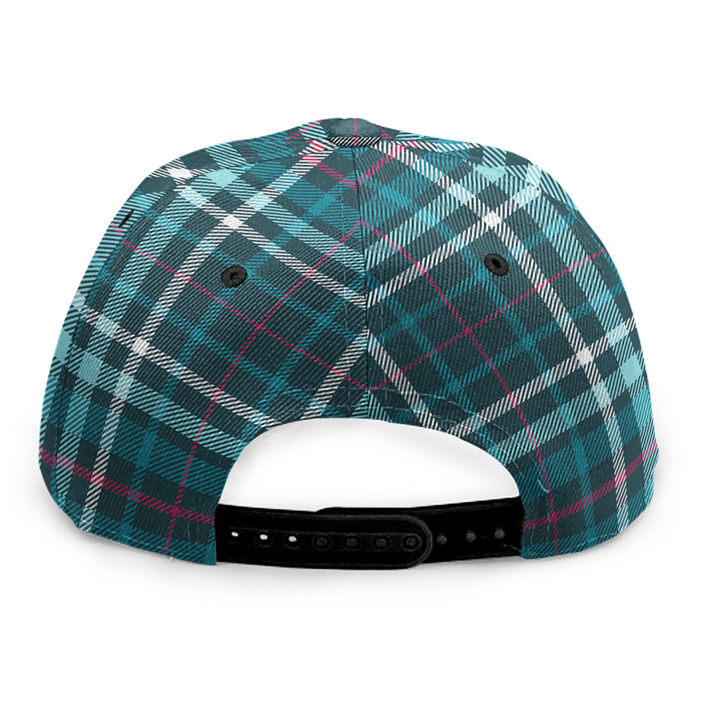 Teal Plaid Pattern Print Snapback Cap