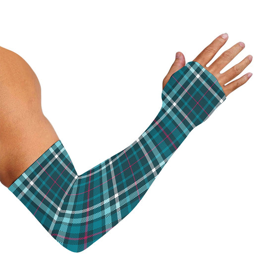 Teal Plaid Pattern Print Sun Protection Arm Sleeves