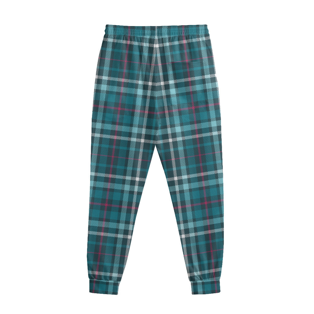Teal Plaid Pattern Print Sweatpants