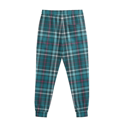Teal Plaid Pattern Print Sweatpants