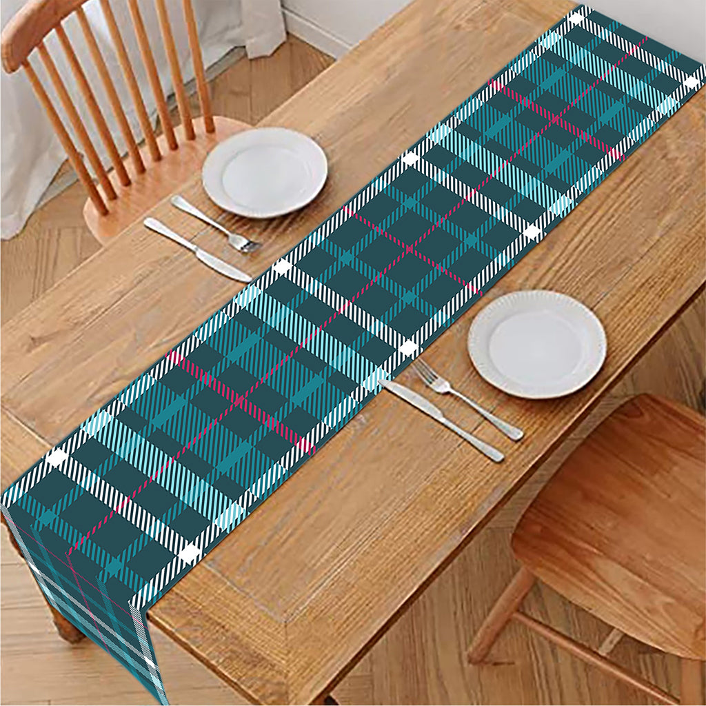Teal Plaid Pattern Print Table Runner