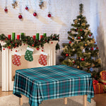 Teal Plaid Pattern Print Tablecloth