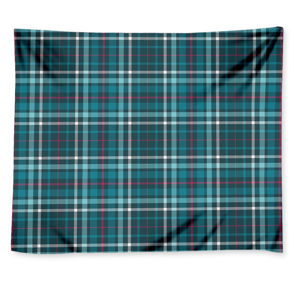 Teal Plaid Pattern Print Tapestry
