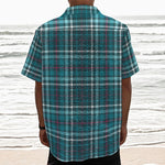 Teal Plaid Pattern Print Textured Short Sleeve Shirt