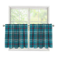 Teal Plaid Pattern Print Tier Curtains