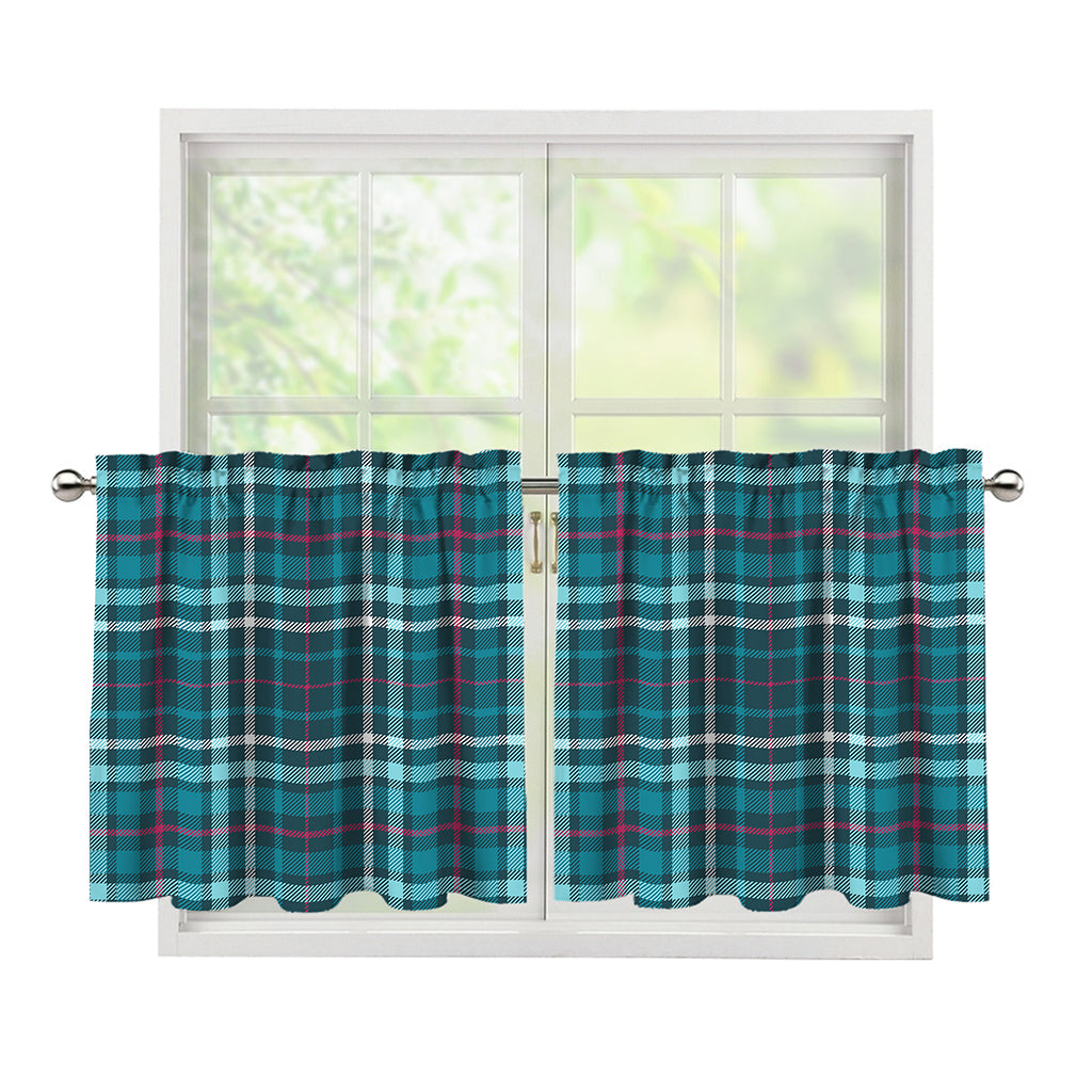 Teal Plaid Pattern Print Tier Curtains