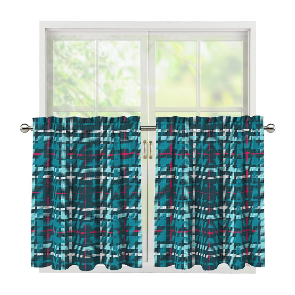 Teal Plaid Pattern Print Tier Curtains