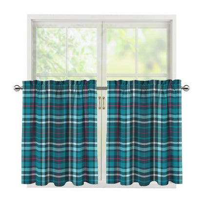 Teal Plaid Pattern Print Tier Curtains