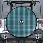 Teal Plaid Pattern Print Tire Cover With Camera Hole