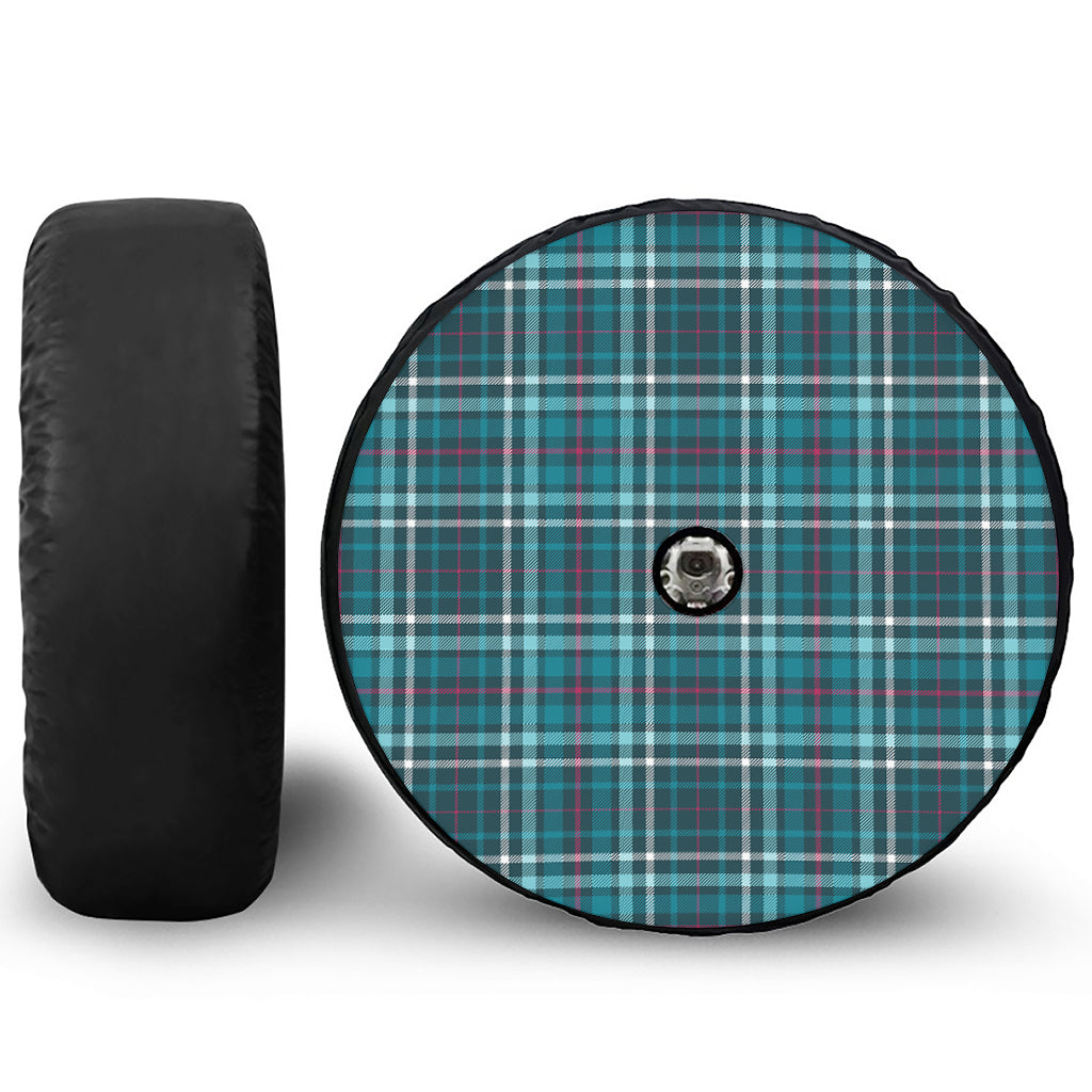 Teal Plaid Pattern Print Tire Cover With Camera Hole