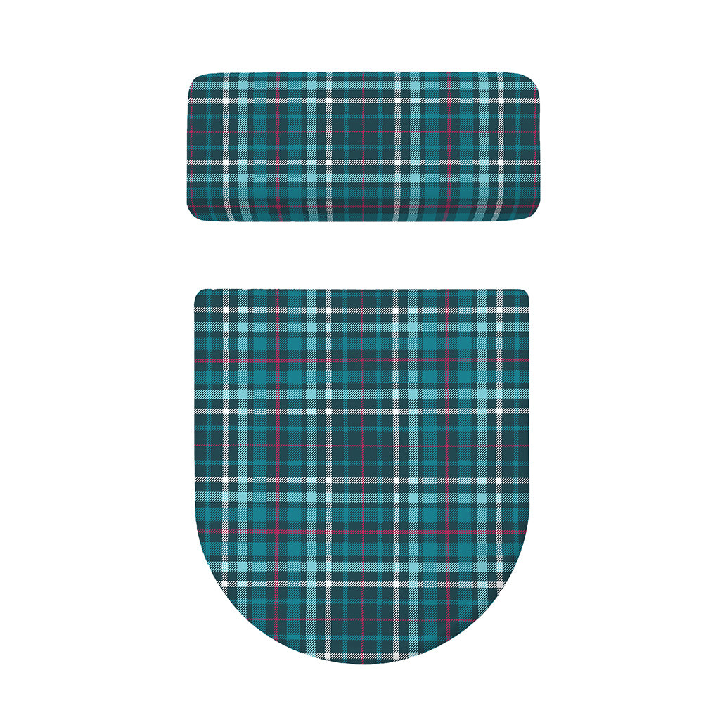 Teal Plaid Pattern Print Toilet Lid And Tank Cover Set