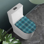 Teal Plaid Pattern Print Toilet Lid Cover