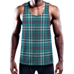 Teal Plaid Pattern Print Training Tank Top