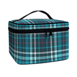 Teal Plaid Pattern Print Travel Makeup Bag