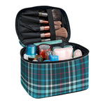 Teal Plaid Pattern Print Travel Makeup Bag