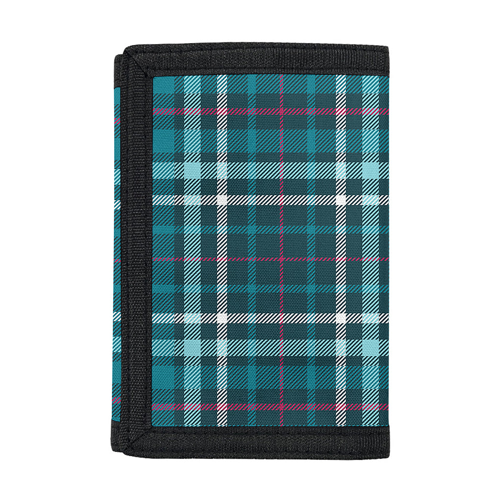 Teal Plaid Pattern Print Trifold Wallet