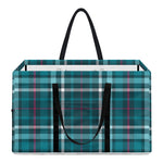 Teal Plaid Pattern Print Utility Tote Bag