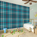 Teal Plaid Pattern Print Wall Sticker