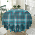 Teal Plaid Pattern Print Waterproof Round Tablecloth
