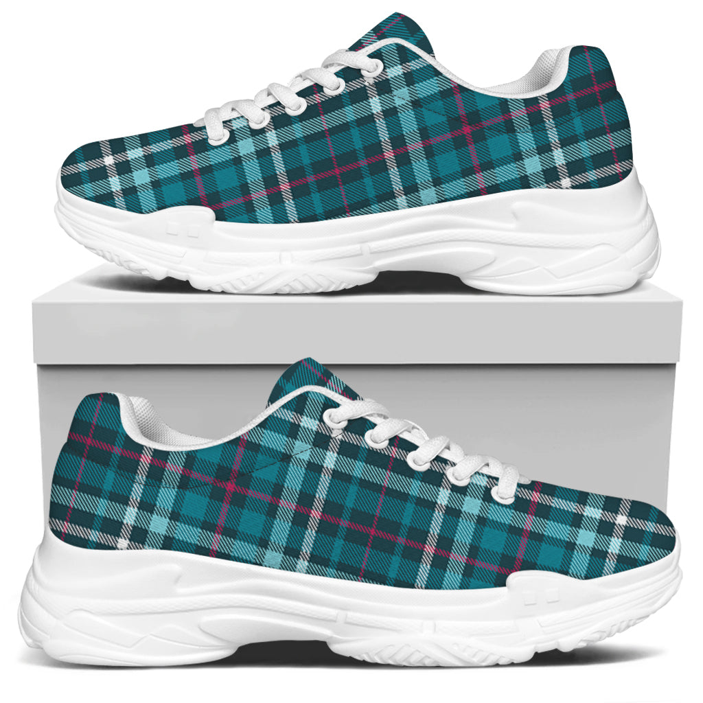Teal Plaid Pattern Print White Chunky Shoes