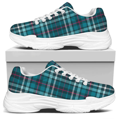 Teal Plaid Pattern Print White Chunky Shoes