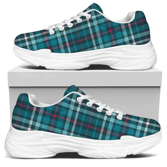 Teal Plaid Pattern Print White Chunky Shoes