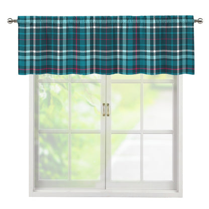 Teal Plaid Pattern Print Window Valance