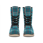 Teal Plaid Pattern Print Winter Boots