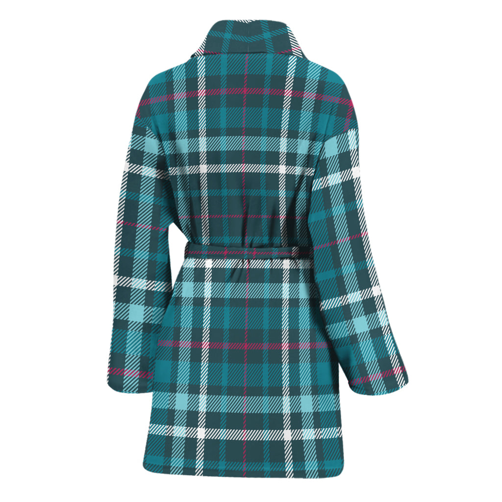 Teal Plaid Pattern Print Women's Bathrobe