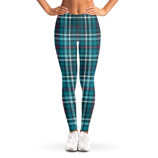 Teal Plaid Pattern Print Women's Leggings