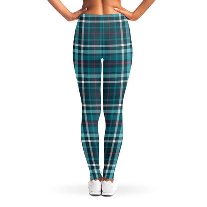 Teal Plaid Pattern Print Women's Leggings