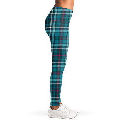 Teal Plaid Pattern Print Women's Leggings