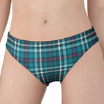 Teal Plaid Pattern Print Women's Panties